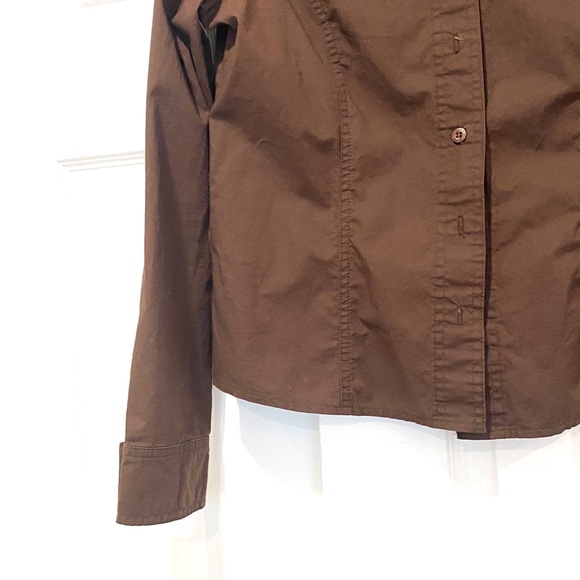 Womens brown button down blouse Top sz 2 - Picture 2 of 4